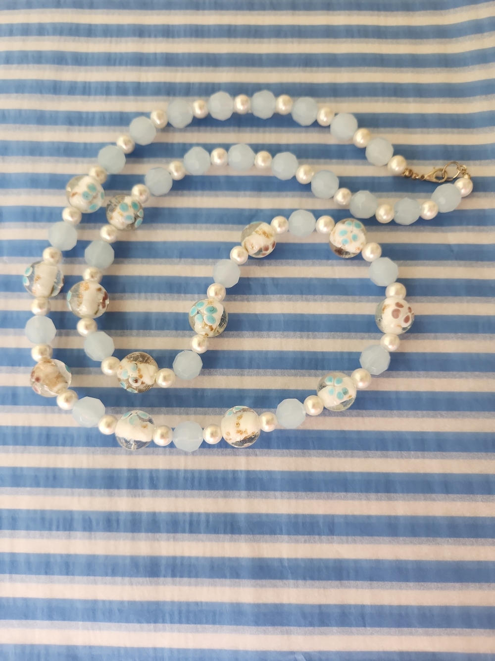 Hand Crafted Light Blue Floral Bead Necklace